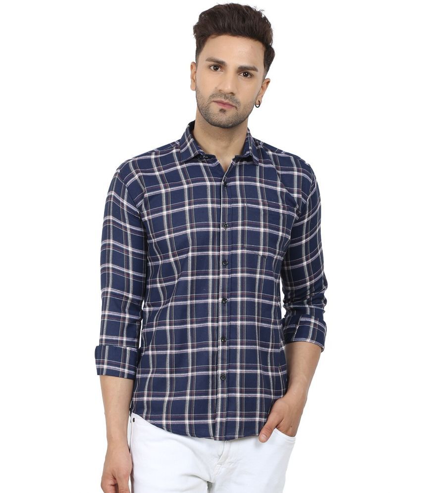     			Fatty Mouse Poly Cotton Regular Fit Checks Full Sleeves Men's Casual Shirt - Dark Blue ( Pack of 1 )