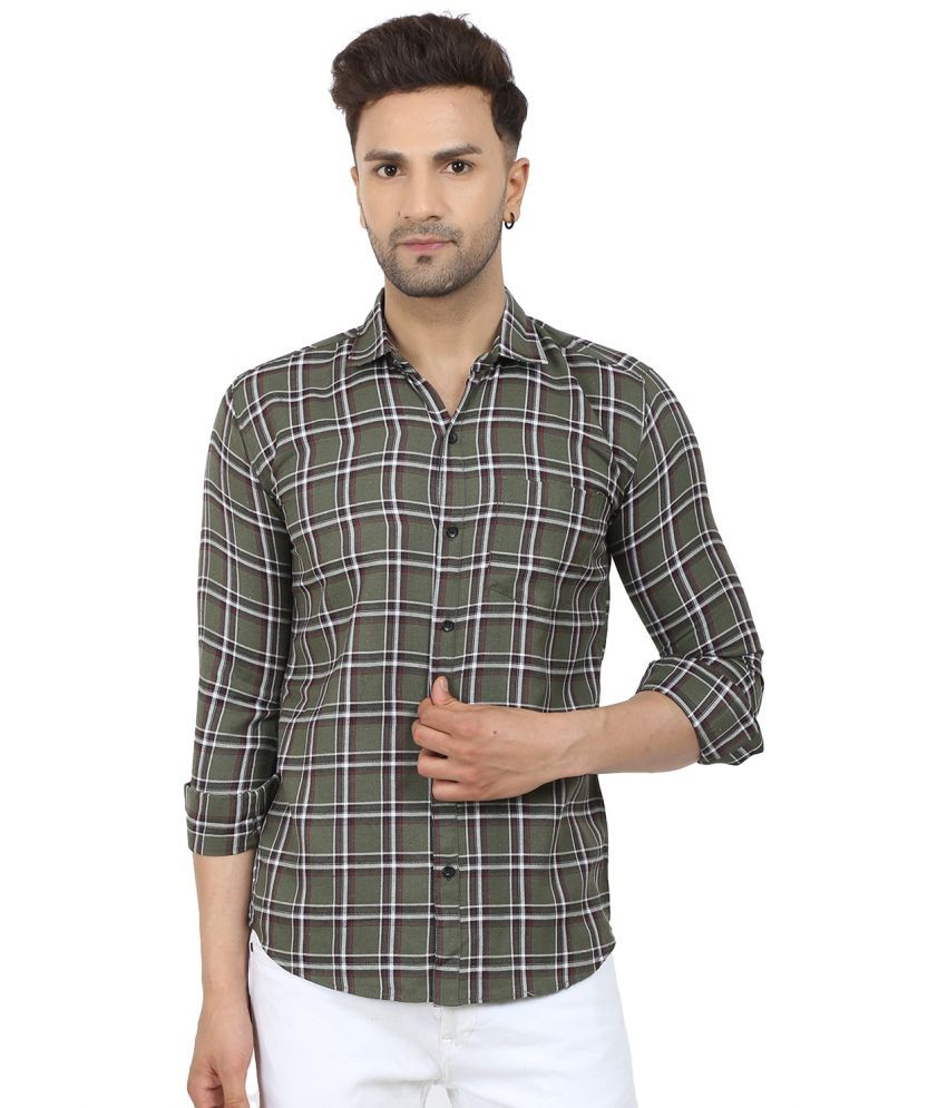     			Fatty Mouse Poly Cotton Regular Fit Checks Full Sleeves Men's Casual Shirt - Dark Green ( Pack of 1 )