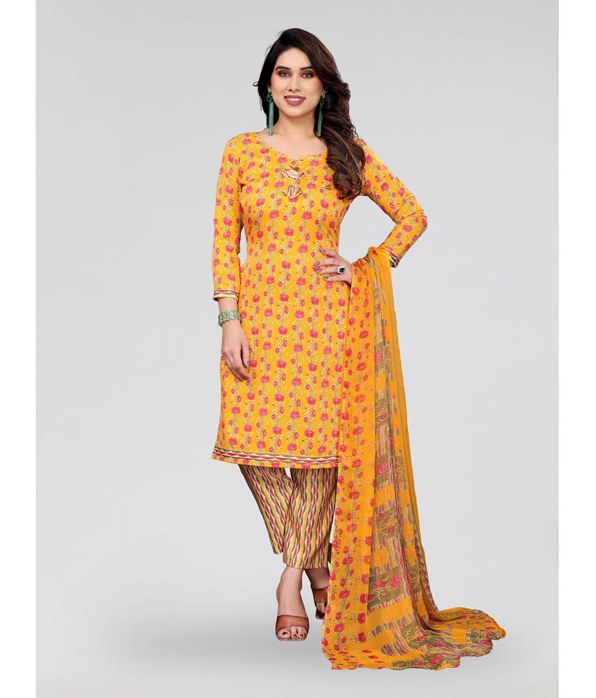     			Kashvi Unstitched Crepe Printed Dress Material - Yellow ( Pack of 1 )