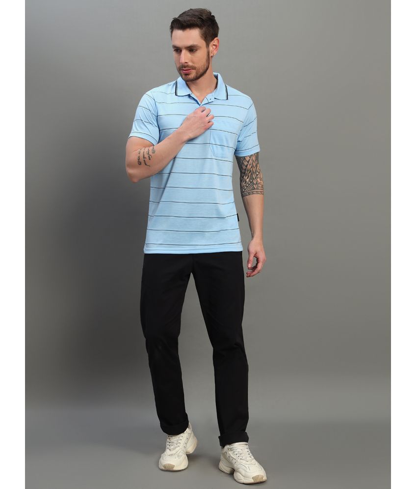     			Nuovo Pack of 1 Cotton Blend Regular Fit Striped Half Sleeves Men's Polo T Shirt ( Sky Blue )