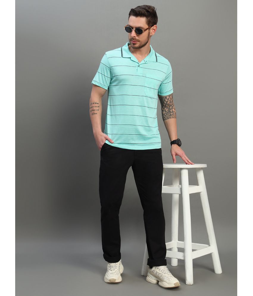     			Nuovo Pack of 1 Cotton Blend Regular Fit Striped Half Sleeves Men's Polo T Shirt ( Sea Green )