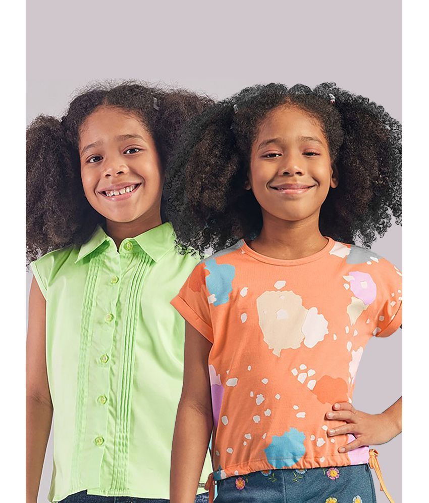     			PAMPOLINA Pack of 2 Girls Cotton Top ( Orange )