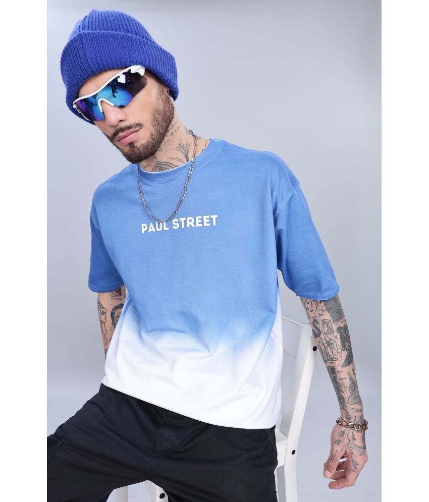     			Paul Street Cotton Oversized Fit Colorblock Half Sleeves Men's Round T-Shirt - Blue ( Pack of 1 )