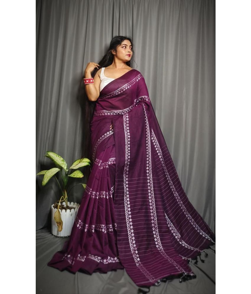     			SARADA HANDLOOM Cotton Printed Saree With Blouse Piece ( Magenta , Pack of 1 )