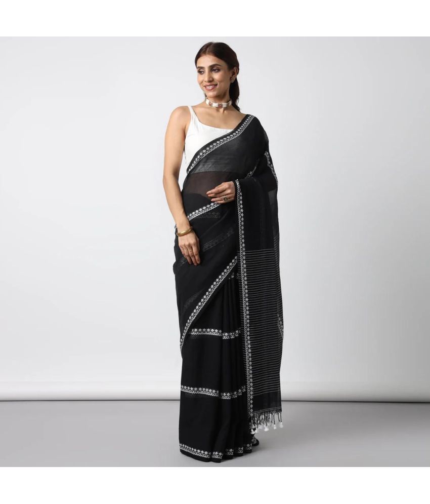     			SARADA HANDLOOM Cotton Printed Saree With Blouse Piece ( Black , Pack of 1 )