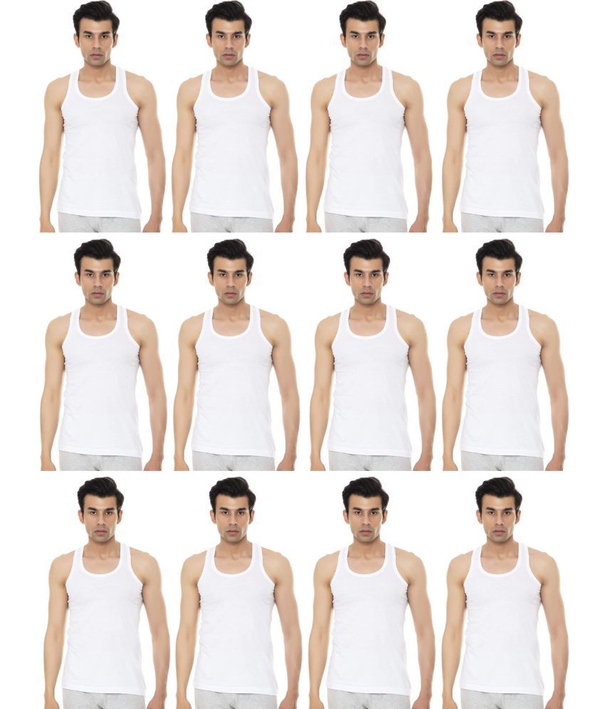     			VIP Pack of 12 Cotton Basic Vest For Men ( White )