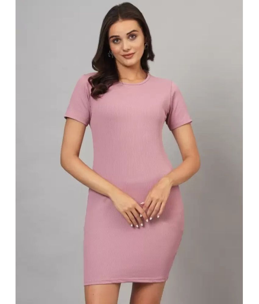     			Westchic Cotton Blend Solid Above Knee Women's Bodycon Dress - Pink ( Pack of 1 )