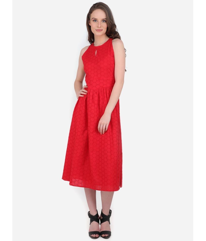     			marc louis Cotton Blend Printed Calf-Length Women's Fit & Flare Dress - Red ( Pack of 1 )