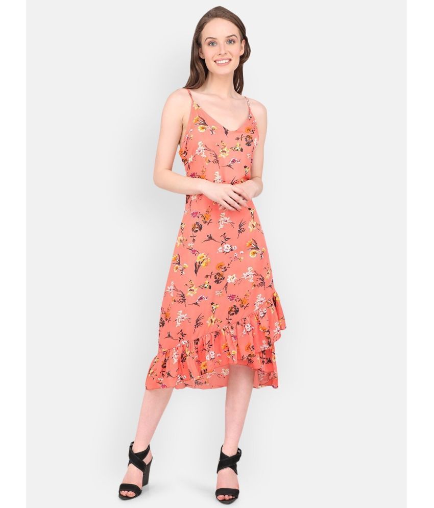     			marc louis Crepe Printed Calf-Length Women's Fit & Flare Dress - Orange ( Pack of 1 )