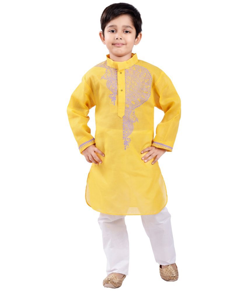     			s muktar garments Baby Boys Cotton Blend Ethnic - Pattern Kurta Pyjama Set ( Yellow , Pack of 1 )