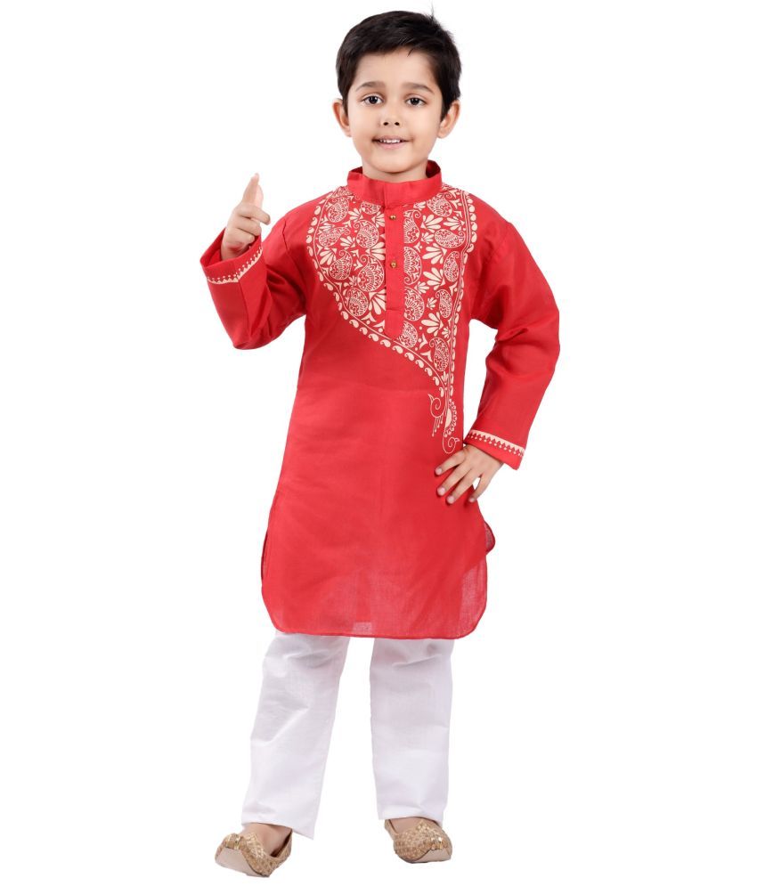     			s muktar garments Baby Boys Cotton Blend Ethnic - Pattern Kurta Pyjama Set ( Red , Pack of 1 )