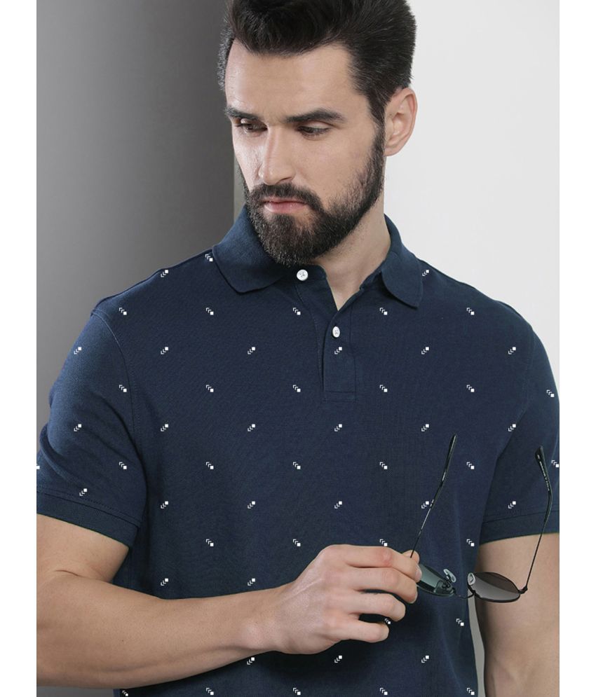     			AIN6 Pack of 1 Cotton Blend Regular Fit Printed Half Sleeves Men's Polo T Shirt ( Navy Blue )