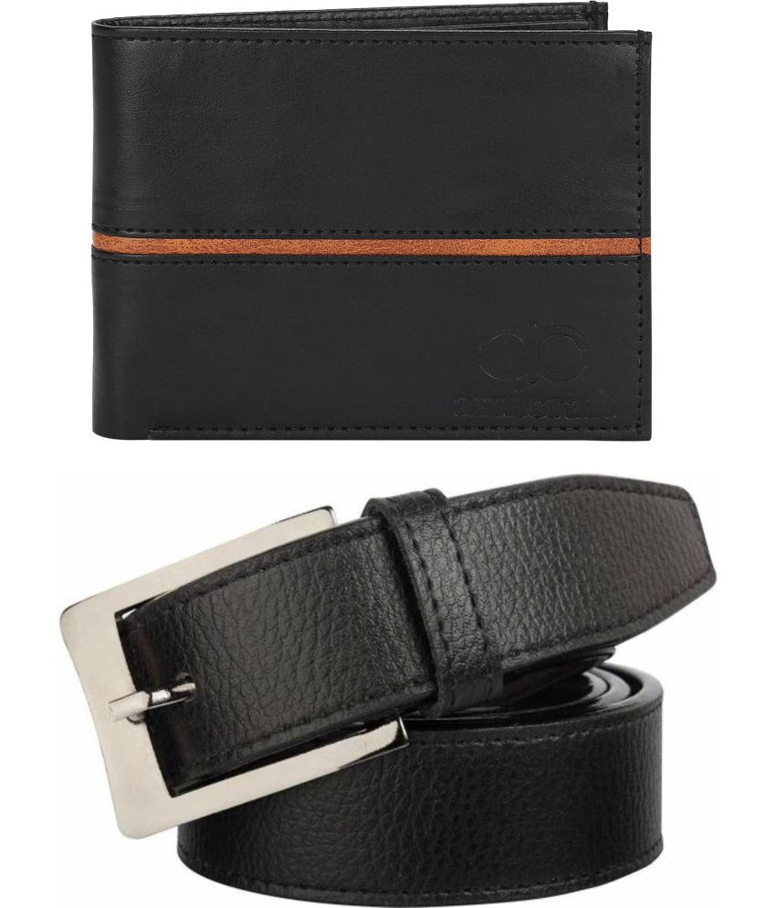     			Amicraft - Black PU Men's Belts Wallets Set ( Pack of 2 )