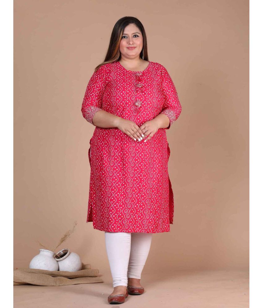     			Angiya Pack of 1 Rayon Printed Straight Women's Kurti - ( Pink )