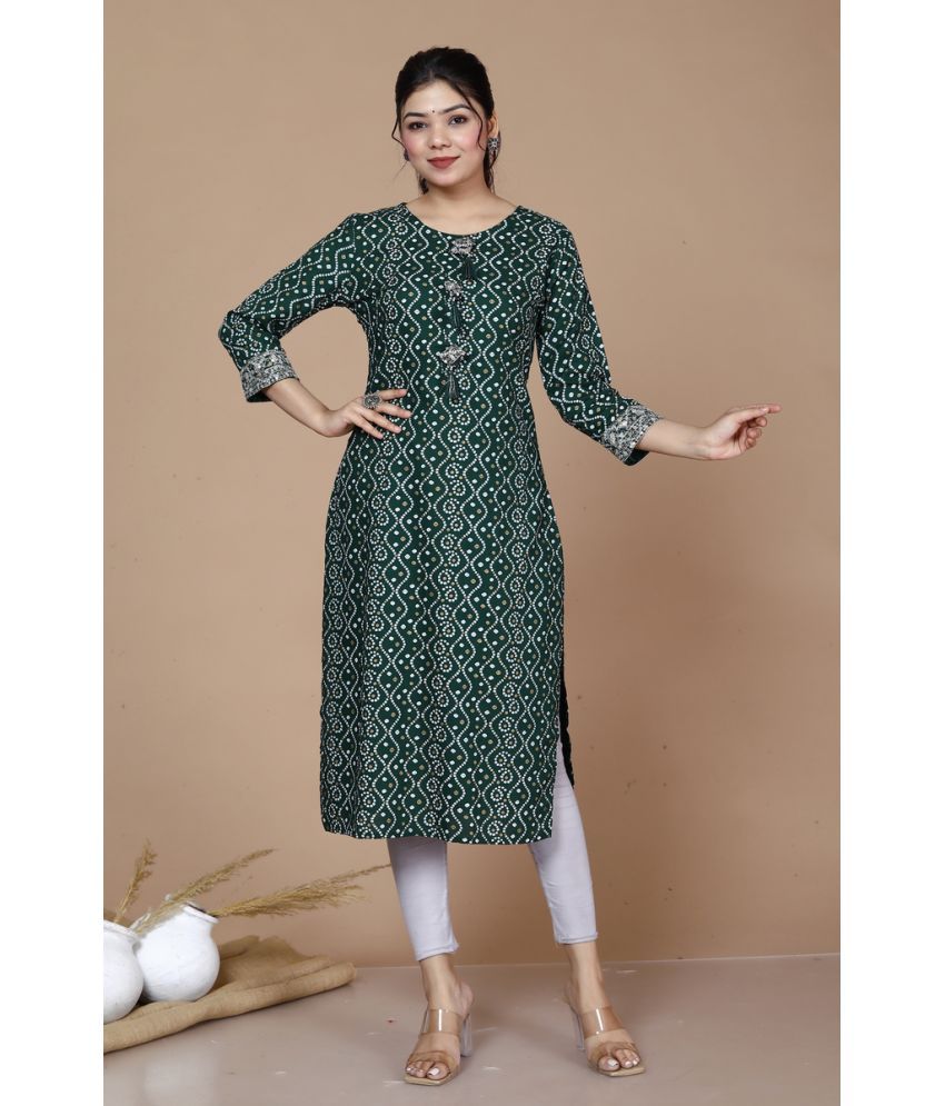     			Angiya Pack of 1 Rayon Printed Straight Women's Kurti - ( Green )