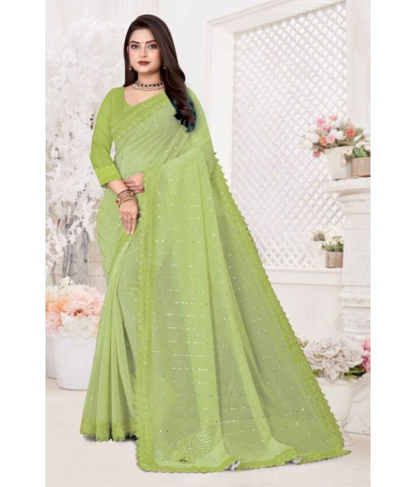     			Apnisha Lycra Embellished Saree With Blouse Piece ( Sea Green , Pack of 1 )