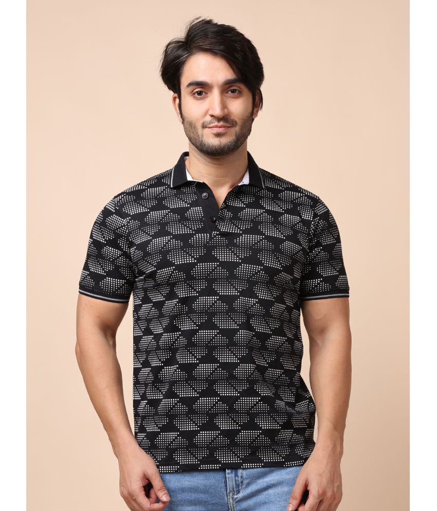     			BERRYBLUES Cotton Blend Regular Fit Printed Half Sleeves Men's V-Neck T-Shirt - Black ( Pack of 1 )