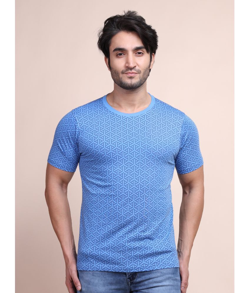     			BERRYBLUES Cotton Blend Regular Fit Printed Half Sleeves Men's Round T-Shirt - Blue ( Pack of 1 )