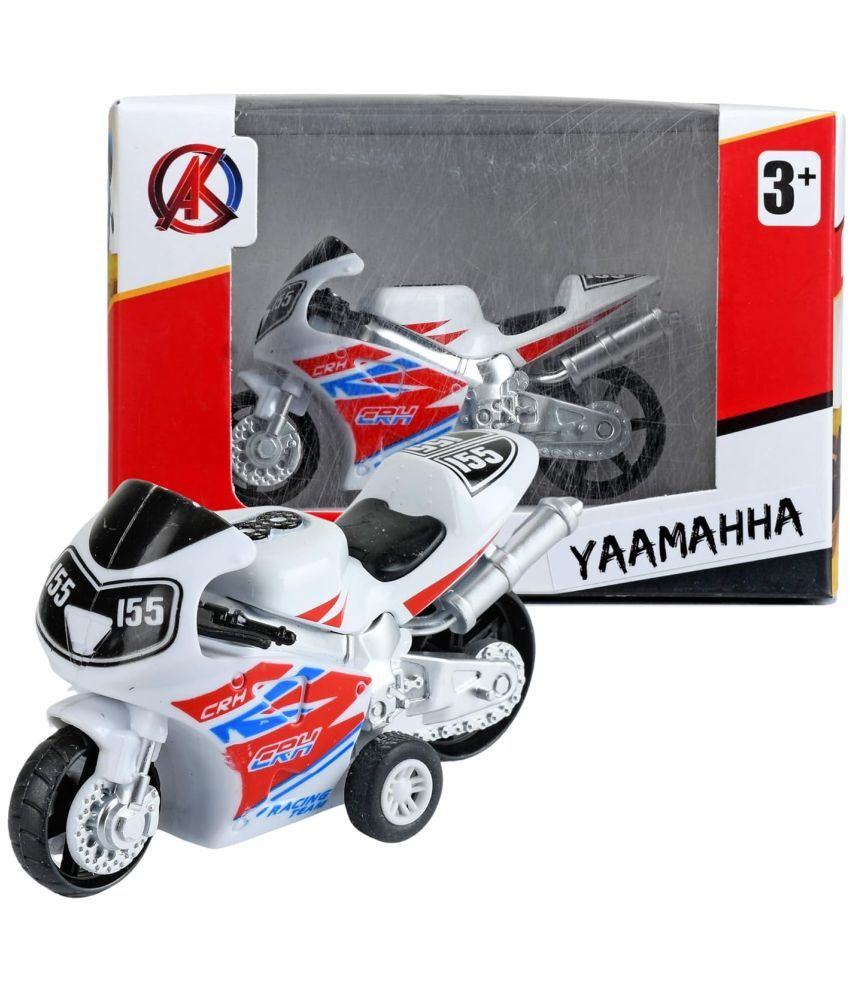     			Braintastic Model Diecast Metal Motor Bike Motorcycle Toy Vehicle Pull Back Friction Toys For Kids Age 3+ Years, (White)