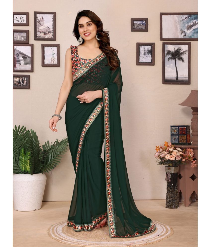     			DIKONA DESIGNER Georgette Solid Saree With Blouse Piece ( Green , Pack of 1 )