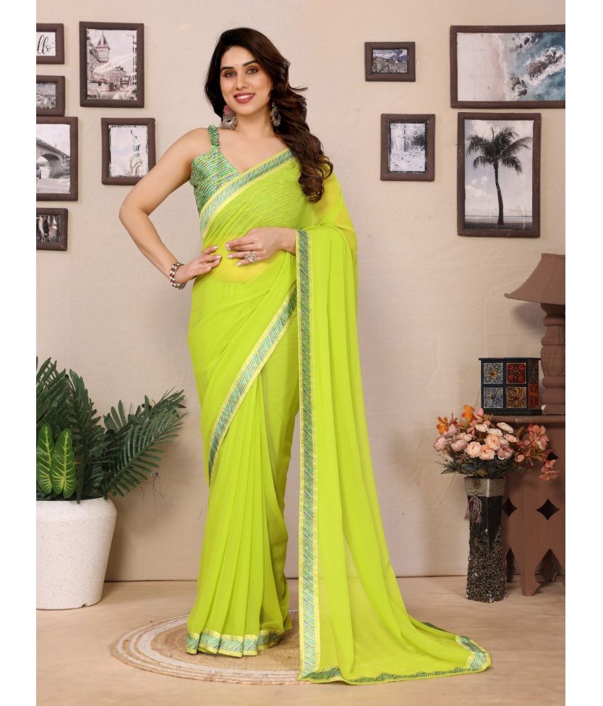     			DIKONA DESIGNER Georgette Solid Saree With Blouse Piece ( Lime Green , Pack of 1 )