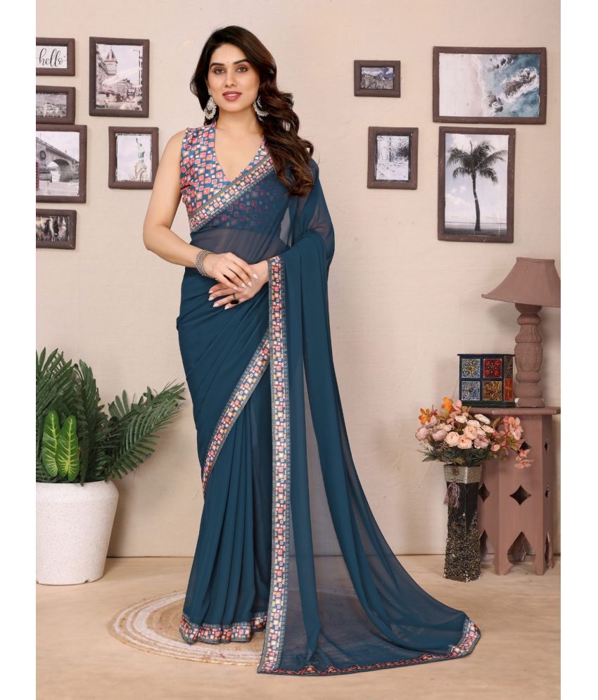     			DIKONA DESIGNER Georgette Solid Saree With Blouse Piece ( Rama , Pack of 1 )