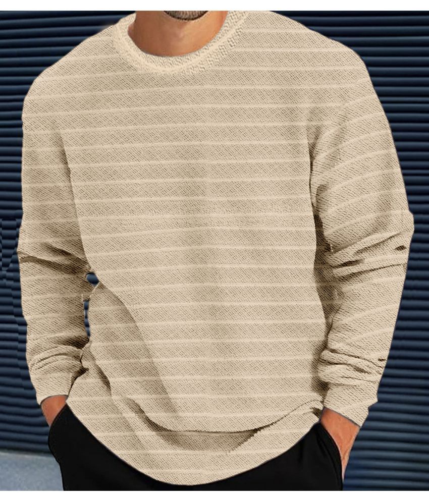     			Force Polyester Regular Fit Striped Full Sleeves Men's Round T-Shirt - Beige ( Pack of 1 )