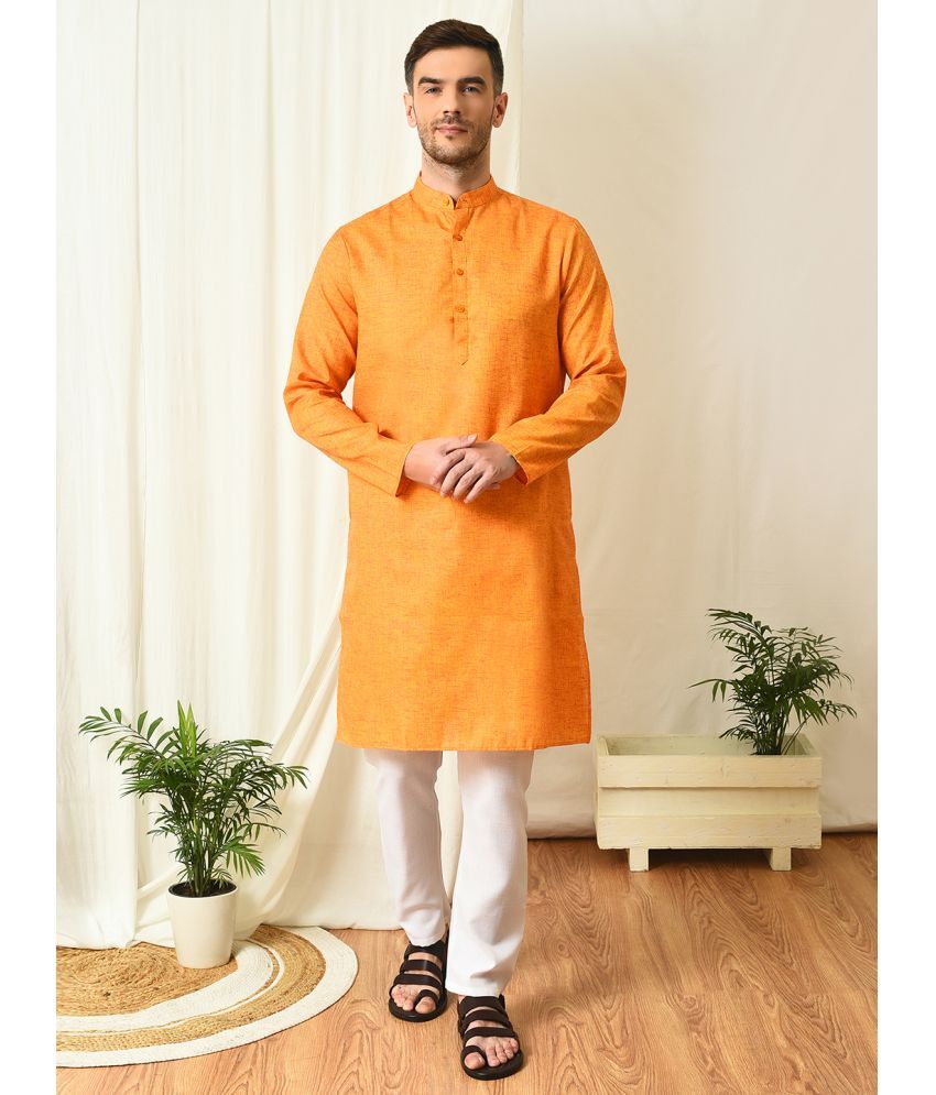     			Hangup Orange Blended Fabric Regular Fit Men's Kurta Pyjama Set ( Pack of 1 )