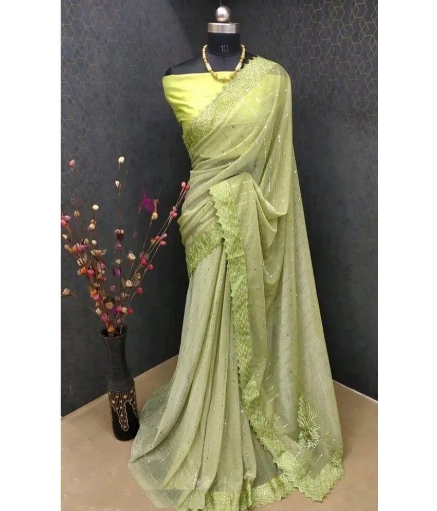     			Lady Shopi Lycra Embellished Saree With Blouse Piece ( Sea Green , Pack of 1 )