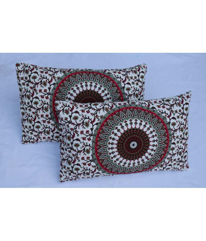     			Miyanbazaz Set of 2 Cotton Floral Cylindrical Cushion Cover (45X45)cm - Red