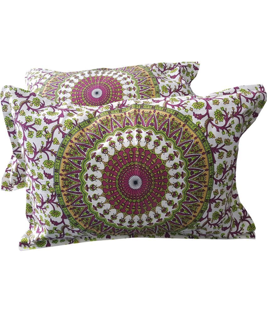     			Miyanbazaz Set of 4 Cotton Floral Cylindrical Cushion Cover (45X45)cm - Green