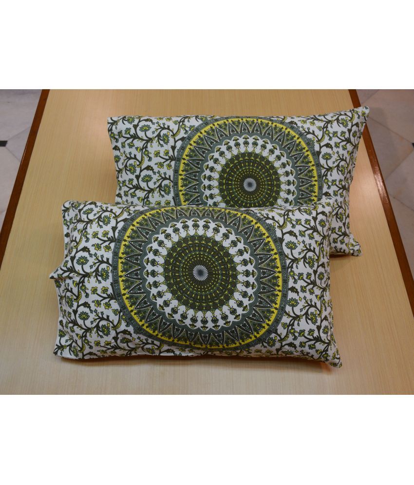     			Miyanbazaz Set of 4 Cotton Floral Cylindrical Cushion Cover (45X45)cm - Green