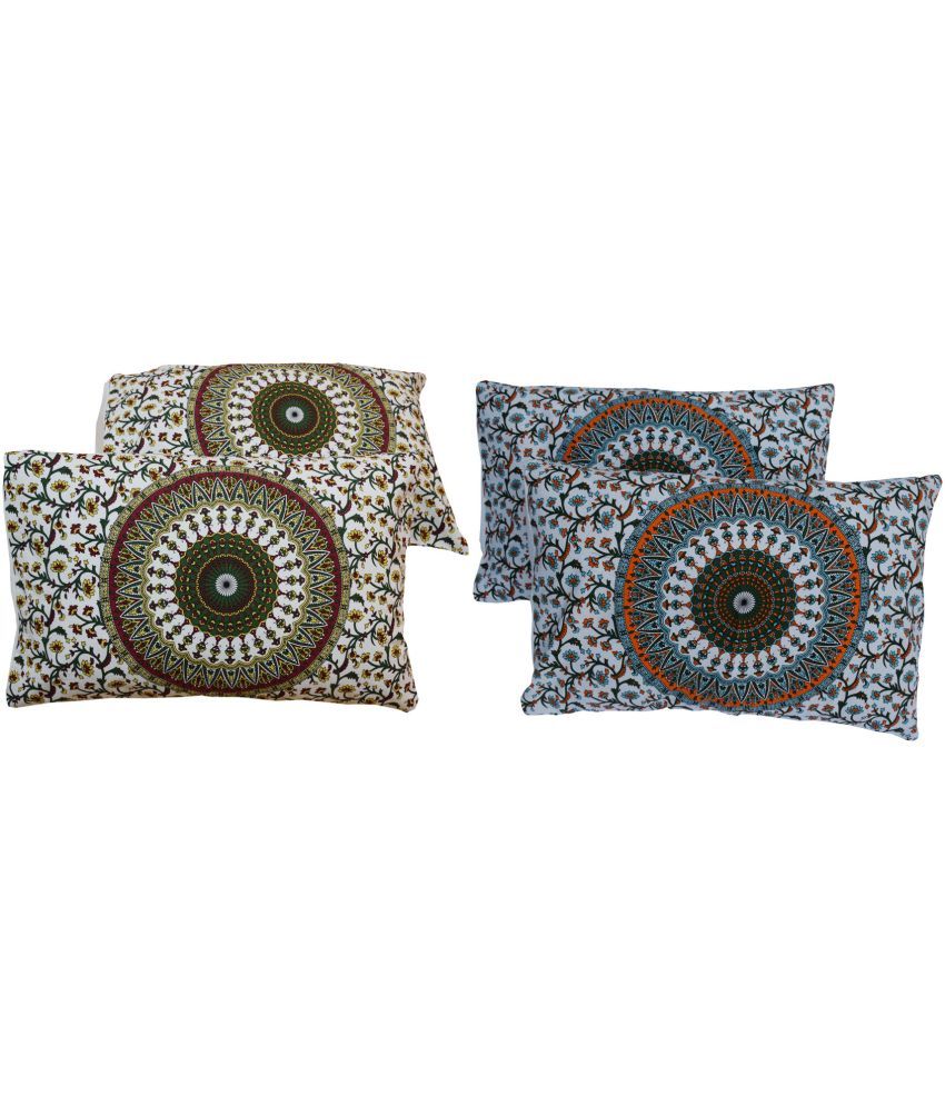     			Miyanbazaz Set of 4 Cotton Floral Cylindrical Cushion Cover (45X45)cm - Multi