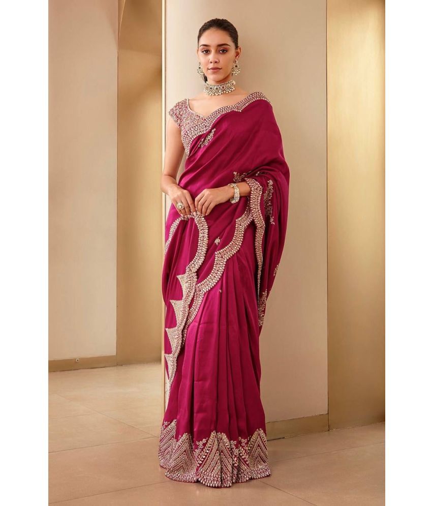     			Nayanthara Trends Silk Blend Embellished Saree With Blouse Piece ( Rani , Pack of 1 )