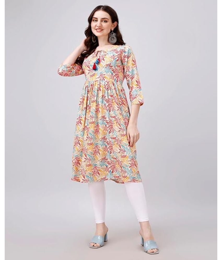     			Obf Pack of 1 Rayon Printed A-line Women's Kurti - ( Red & Yellow )