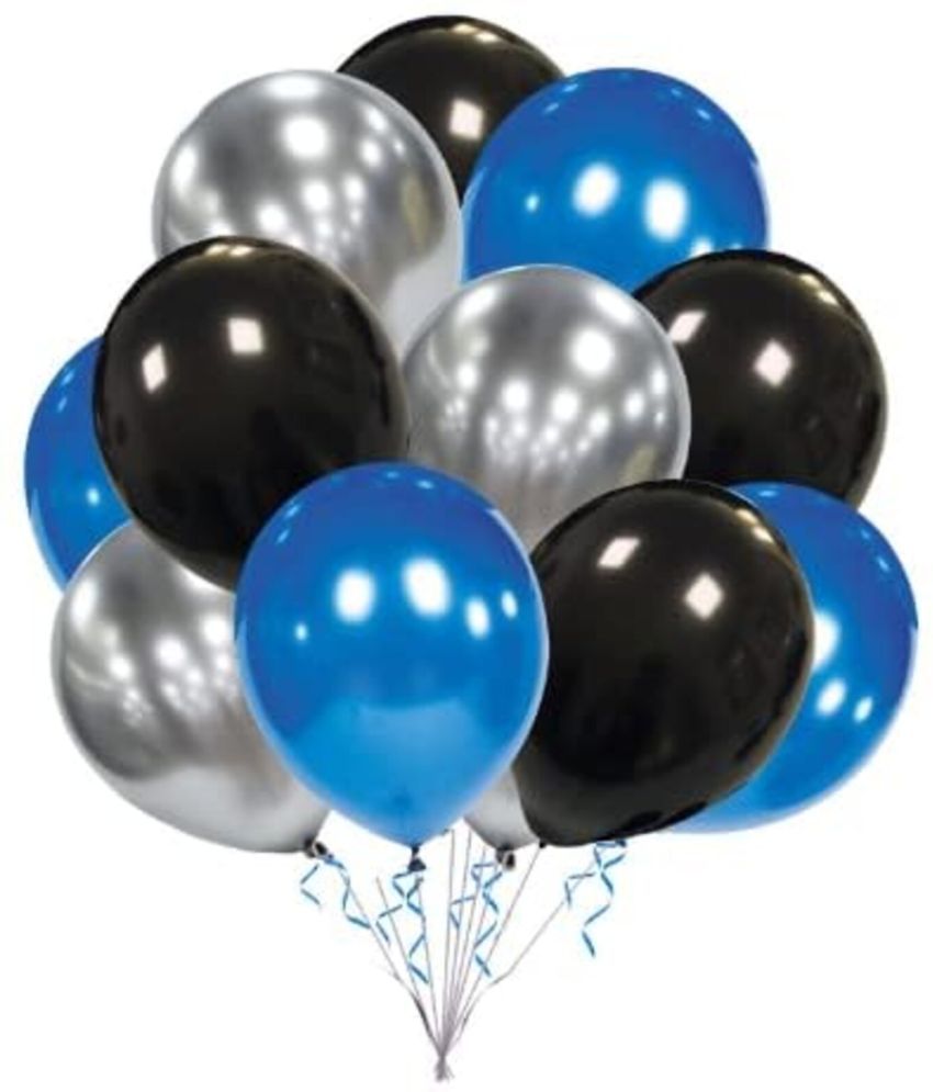     			PartyBooms Black Blue Silver Balloons Pack of 50 for birthday decoration items also suitable for Anniversary, Wedding, Celebration, Party