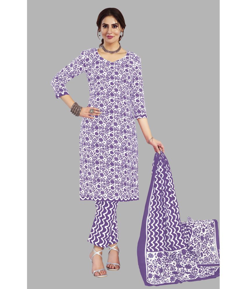     			SIMMU Cotton Printed Kurti With Pants Women's Stitched Salwar Suit - Purple ( Pack of 1 )