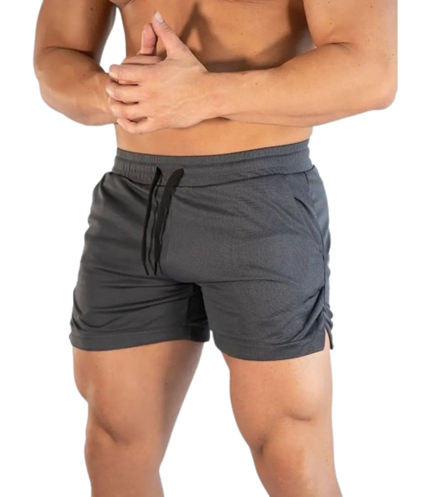     			THE PLANET COOL Dark Grey Polyester Lycra Men's Gym Shorts ( Pack of 1 )