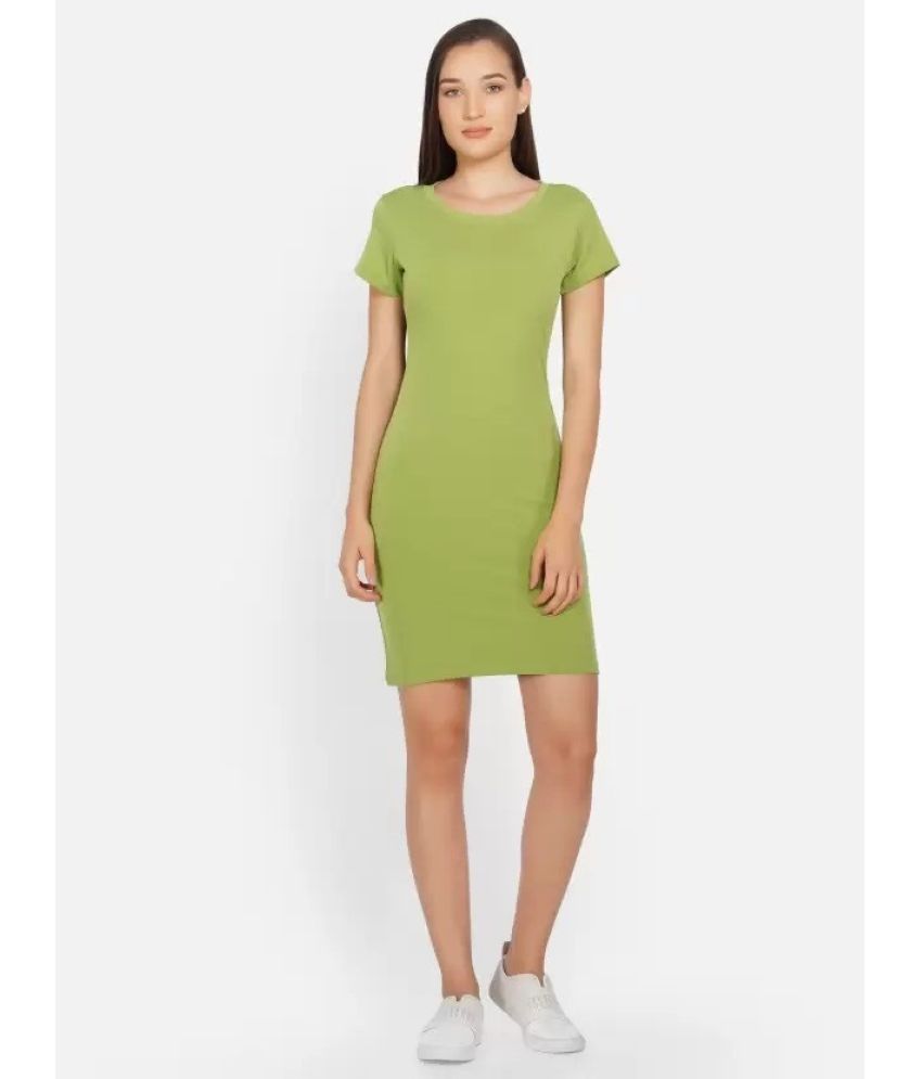     			Westchic Cotton Blend Solid Above Knee Women's Bodycon Dress - Green ( Pack of 1 )