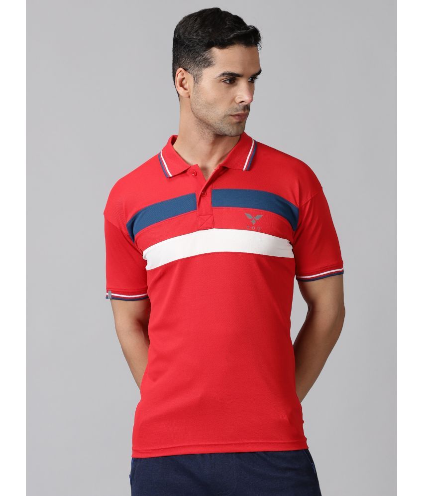     			Y.O.U. Pack of 1 Polyester Slim Fit Colorblock Half Sleeves Men's Polo T Shirt ( Red )