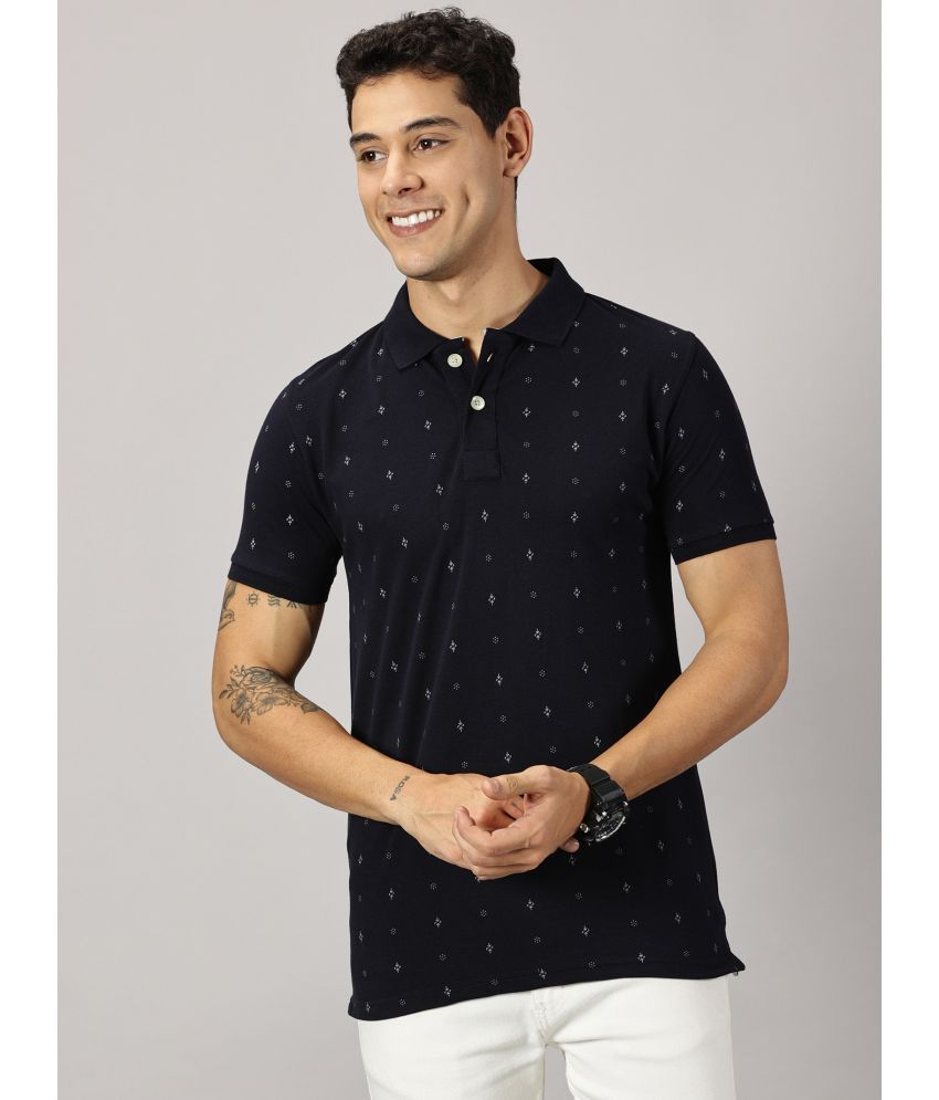     			Y.O.U. Pack of 1 Cotton Slim Fit Printed Half Sleeves Men's Polo T Shirt ( Navy Blue )