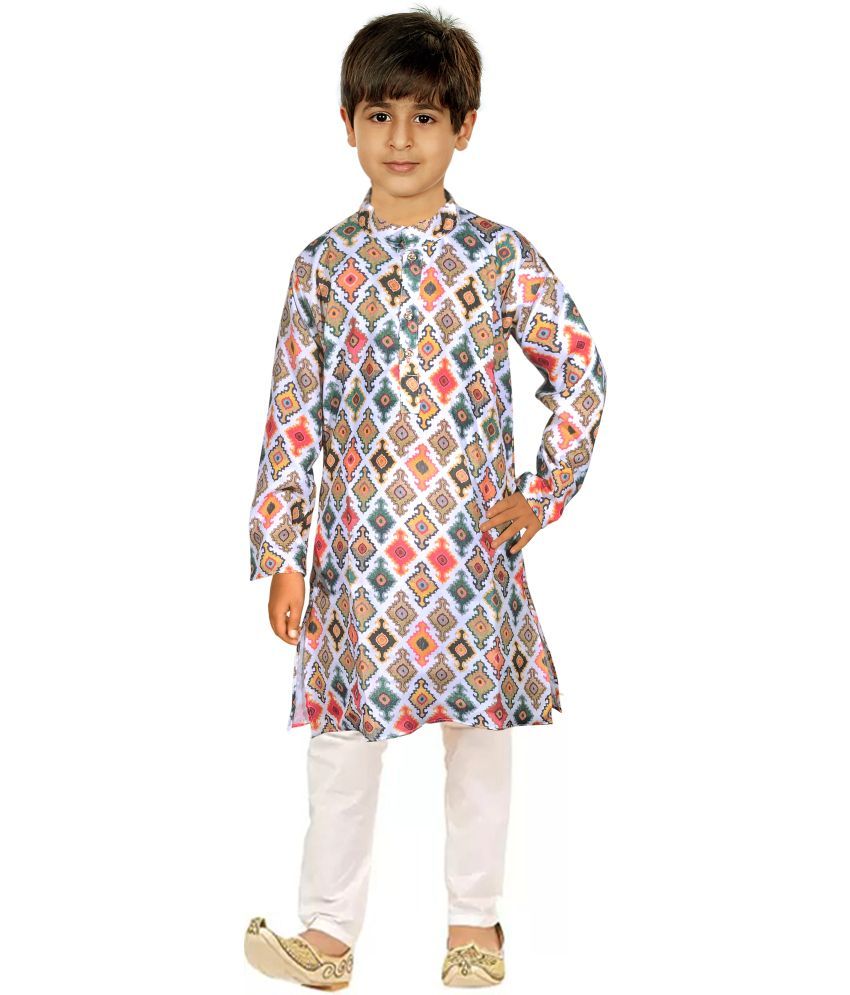     			hrr Boys Cotton Blend Ethnic - Pattern Kurta Pyjama Set ( Multicolor , Pack of 1 )