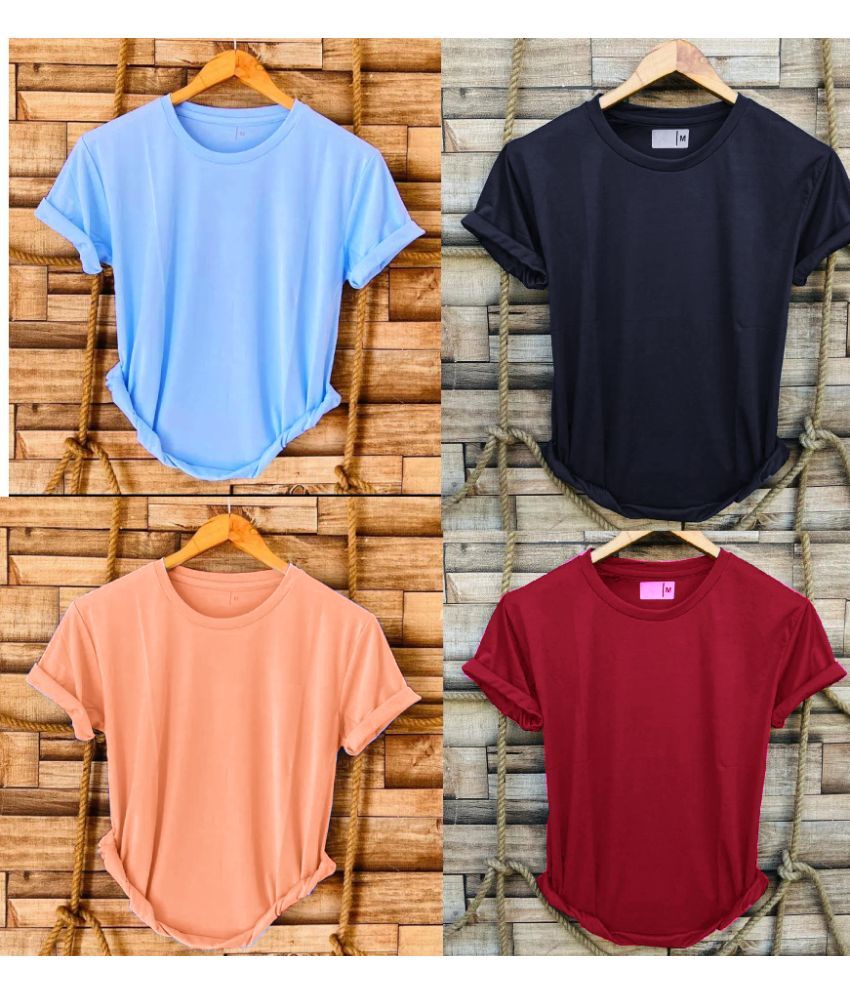     			nikline Polyester Regular Fit Solid Half Sleeves Men's Round T-Shirt - Multicolor10 ( Pack of 4 )