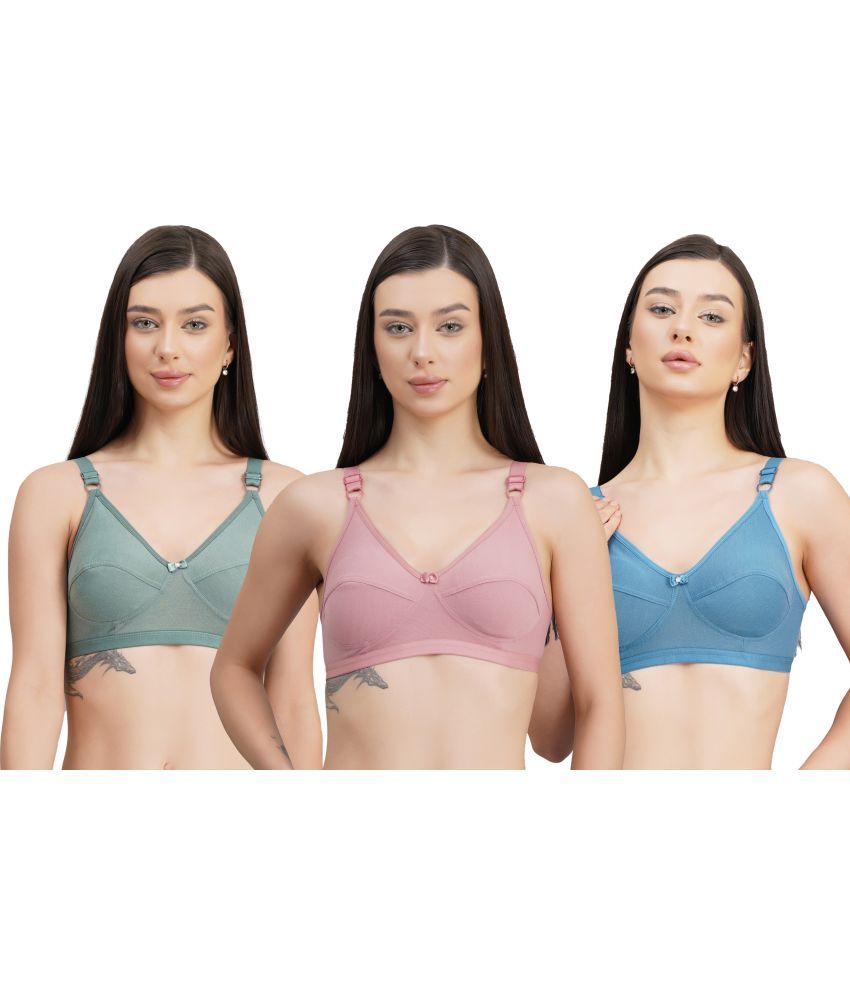     			skin beauty Pack of 3 Cotton Blend Non Padded T-Shirt Bra For Women ( Multicolor )