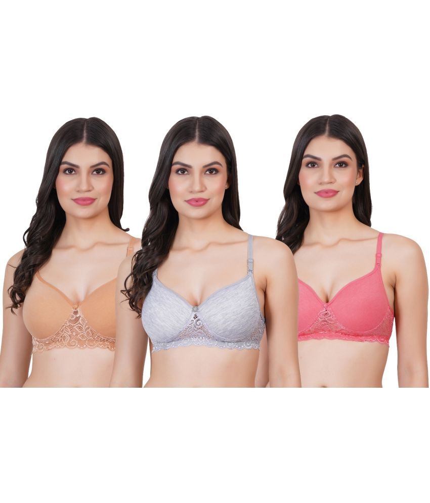     			skin beauty Pack of 3 Lace Lightly Padded Bralette Bra For Women ( Multicolor8 )