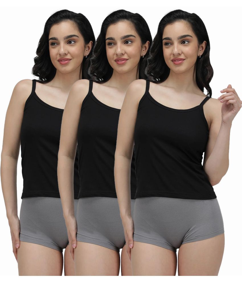     			Amul comfy Pack of 3 Cotton Camisoles ( Black )