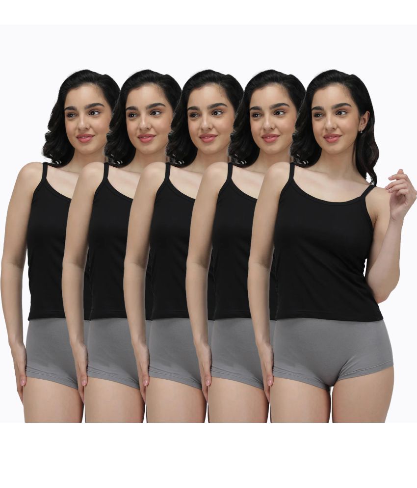     			Amul comfy Pack of 5 Cotton Camisoles ( Black )