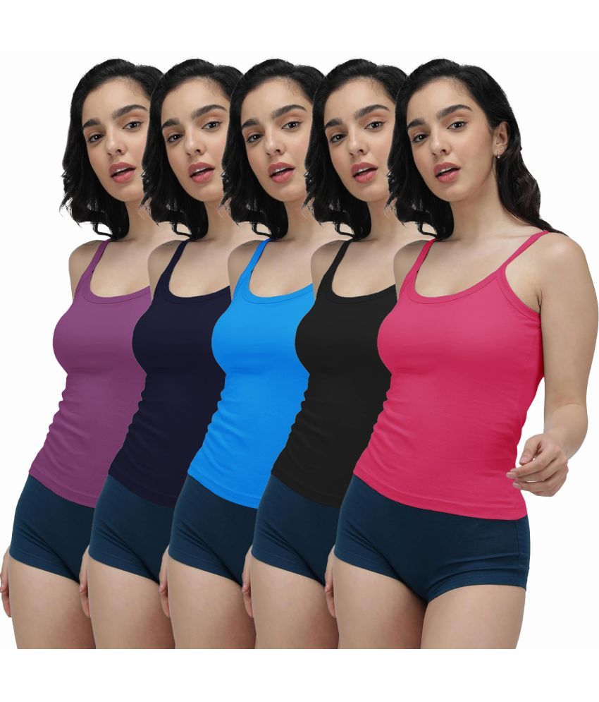     			Amul comfy Pack of 5 Cotton Camisoles ( Multicolor )