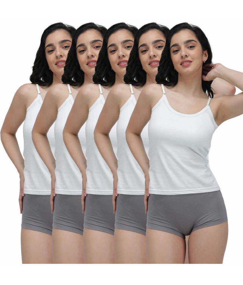     			Amul comfy Pack of 5 Cotton Camisoles ( White )