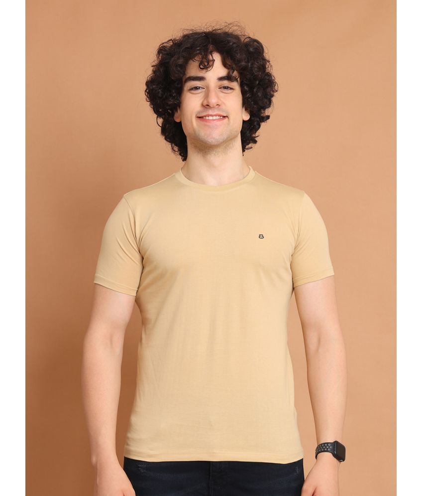     			BERRYBLUES 100% Cotton Regular Fit Solid Half Sleeves Men's Round T-Shirt - Beige ( Pack of 1 )